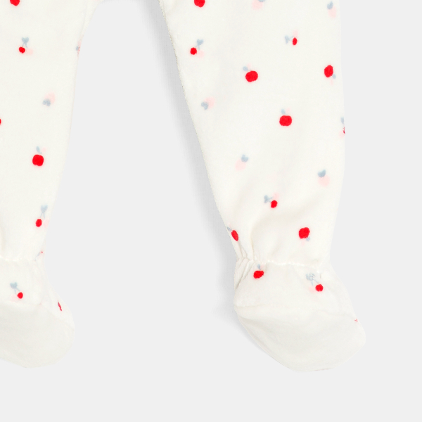 بذلة نوم مخملية برسمة التفاح، باللون الأبيض للفتيات الصغيرات